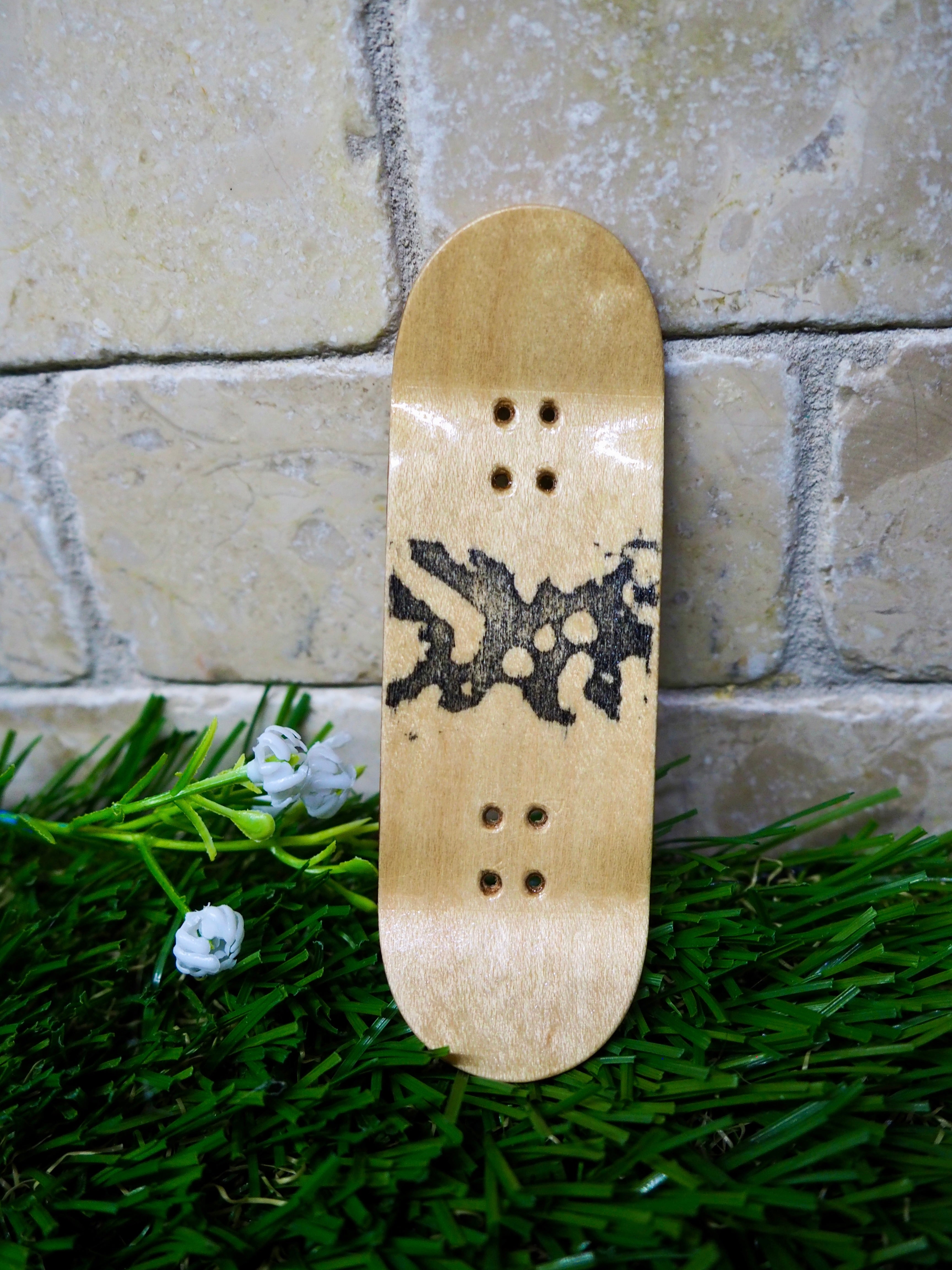 32mm handcrafted Frog Fingerboard cheetah print natural wood deck | 5-ply Drop 2